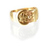 A gentlemen's hallmarked 9ct gold buckle ring, size M, approx 4.5g.