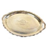 LIVERPOOL FOOTBALL CLUB; a George V hallmarked silver twin-handled tray,