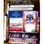 Two boxes of books relating to WWI and WWII to include 'Fortresses of Europe',