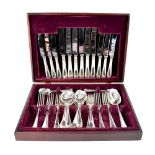 An Inkerman silver plated part canteen of cutlery in contemporary mahogany box.