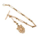 A 19th century 9ct rose gold figaro watch guard/Albert chain with swivel clasp,