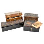 A small collection of boxes to include an Indian-style carved jewellery box with small coral beads,