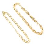 Two 9ct gold flat link chin bracelets, both stamped 375, approx combined 7.8g (2).