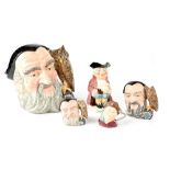 A set of three Royal Doulton varying size Merlin character jugs, D6529, D5636 and D6543,