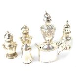Various hallmarked silver pepperettes to include a pair of Edwardian examples, Birmingham 1906,