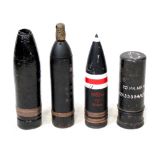 Four examples of artillery shell projectiles, length of largest example 33cm, shortest example 23.