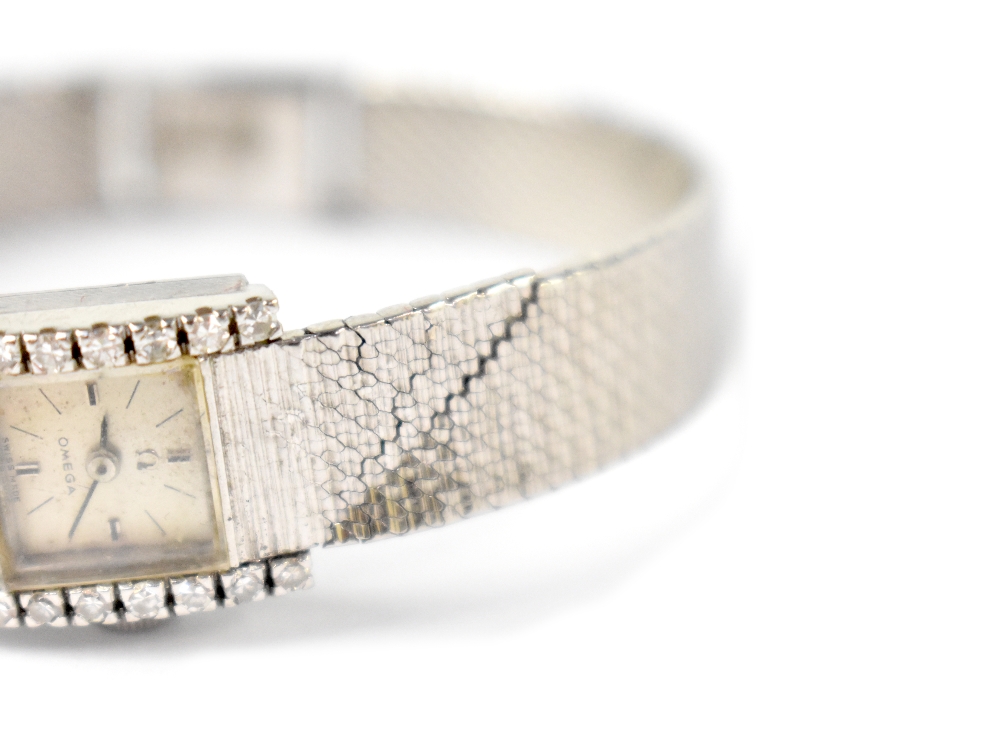 An 18ct white gold and diamond encrusted Omega ladies' wristwatch, marked 750 to the strap, - Image 2 of 3