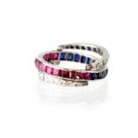 A platinum diamond, ruby and sapphire 'Day and Night' eternity ring,