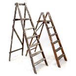 Two vintage decorators' stepladders, largest approx 190cm (2).