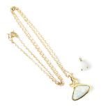 A 9ct gold necklace with white opal in 14ct gold mount,
