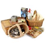 A group of vintage collectibles to include a c1950s picnic basket, two vintage baskets,
