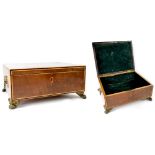 A George III walnut box with ebony and box strung borders, the interior lined with green velvet,