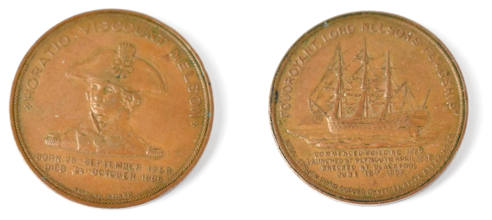 A copper commemorative medal for Admiral Nelson and his flagship 'Foudroyant'.