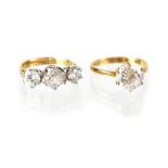 Two 9ct gold fashion rings to include one set with three white stones, size N,