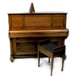 A John Broadwood and Sons, London, mahogany upright piano, retailed by William Lea,