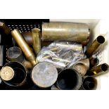 A large collection of various artillery and other brass cartridge shell cases to include 1983 105mm,