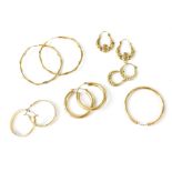 Five pairs of hoop earrings to include four pairs of 9ct gold,