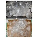 A quantity of cut glass and other glassware to include comports, bowls, ashtray, decanters, vases,