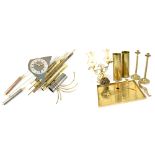 A mixed lot of metalware to include a pair of converted brass shells, a tray,
