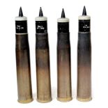 Four 105mm brass shell cases, each holding a 105mm 'TK APDS SX 389GF', length 61cm (4).
