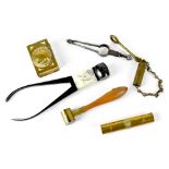 Military and shooting collectables to include a W Sykes patent 1 half ounce brass shot tube,