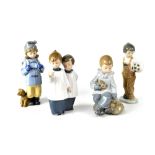 Four Nao figurines of children to include two choir boys, a boy holding a football,