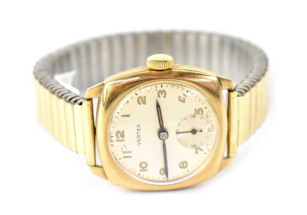 Vertex; a vintage 9ct gold cushion-shaped gentlemen's wristwatch,