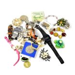 Various items of costume jewellery to include rings, necklaces and brooches, some gold items,