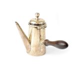 An Edward VII hallmarked silver small chocolate pot of tapered cylindrical form,