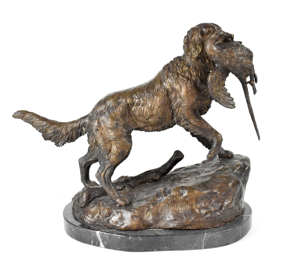 LIENARD; a bronze hunting Irish Setter sporting dog with pheasant in its mouth,