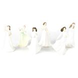 Five Royal Doulton 'Sentiments' figures comprising HN4442 'Cherish', HN4076 'Missing You',