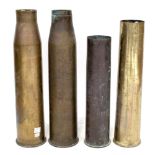 Various brass artillery shell cases to include a 1916 example, length 50cm, 105mm, a 20PR,