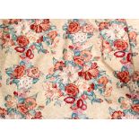 Four yellow ground curtains with rust and teal floral decoration, 170 x 135cm,
