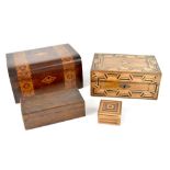 Three early 20th century boxes to include two marquetry inlaid boxes (both af) and one oak