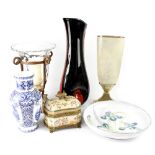 A group of modern ceramics and glassware to include a large black and red decorative vase,