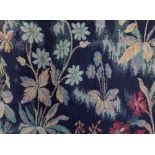 A large quantity of Jacobean-style brocade curtains, navy ground with multicoloured decoration,