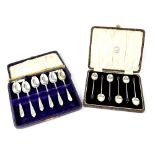 Two cased sets of hallmarked silver teaspoons to include a set of six by Deykin & Harrison, 1945,
