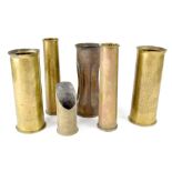 Six Trench Art brass artillery shell casings to include 1913 and 1916,