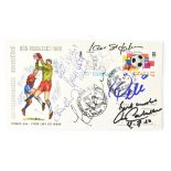 VARIOUS; a 1982 commemorative envelope signed by various footballing greats including Pelé,