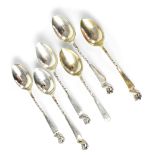A set of six George V hallmarked silver coffee spoons with Liver Bird finials (one af), AWJB,