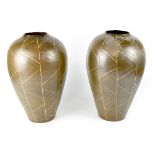A pair of Denby Pottery vases of bulbous tapering form, incised with geometric decoration,