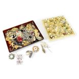 A quantity of costume jewellery to include mainly brooches and clip earrings.