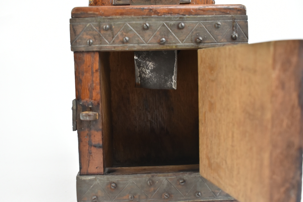 JUDAICA; a late 19th/early 20th century Tzedakah (charity) box, the oak body with iron frame and - Image 7 of 7