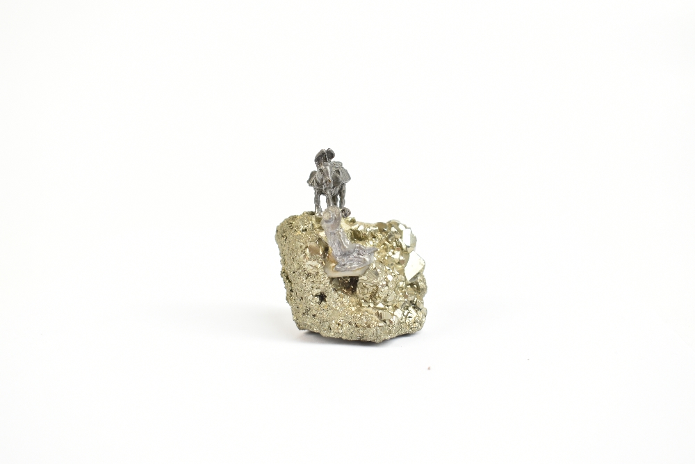 A small specimen of iron pyrite (fool's gold) surmounted with a small cast metal figure of a gold - Image 7 of 9