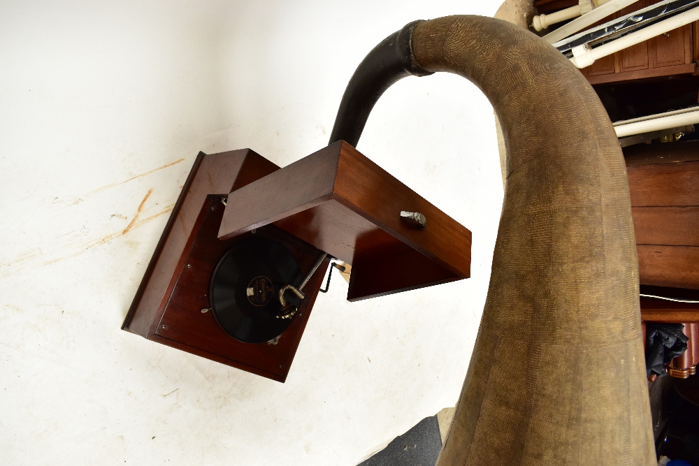 EMG; a Mk. X mahogany cased clockwork gramophone with huge later Xb papier-mâché horn, the arm - Image 7 of 10