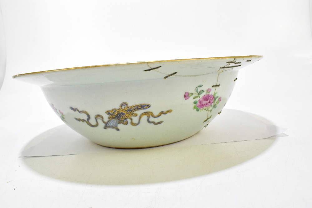 A large Chinese Canton Famille Rose bowl, painted with insects and floral sprays with gilt - Image 11 of 23
