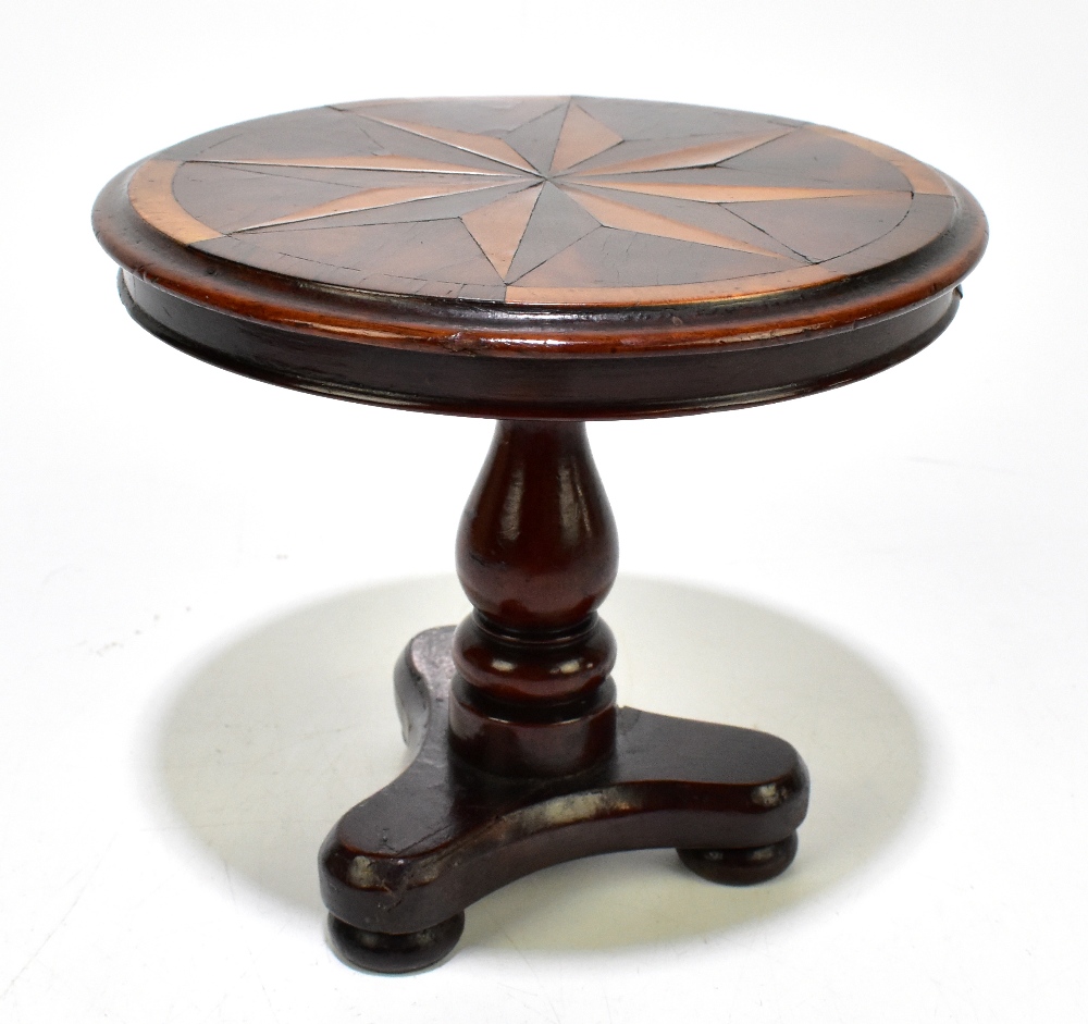 A 19th century mahogany apprentice miniature tilt-top breakfast table, with rosewood and satinwood