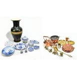 A collection of assorted 19th century and later metalware to include copper kettle, silver plated