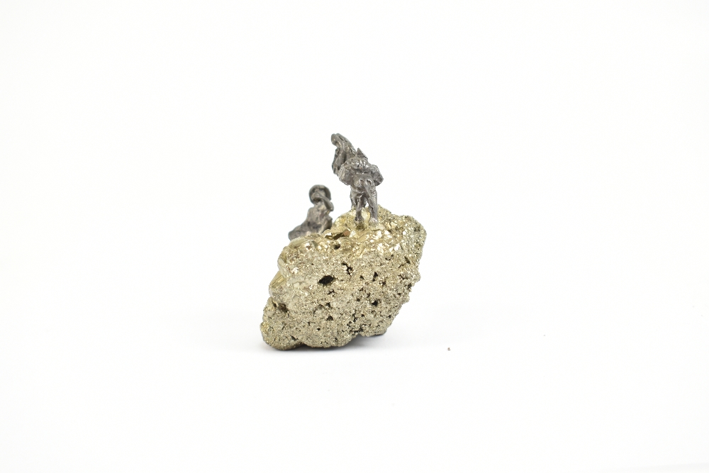 A small specimen of iron pyrite (fool's gold) surmounted with a small cast metal figure of a gold - Image 3 of 9