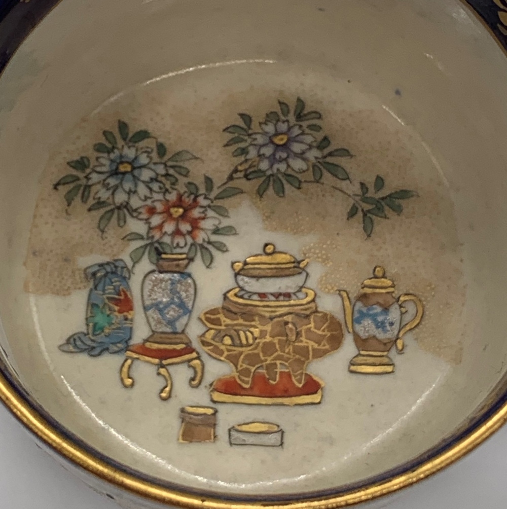 KINKOZAN; a Japanese Meiji period Satsuma cup and saucer decorated with panels of seated figures - Image 9 of 15